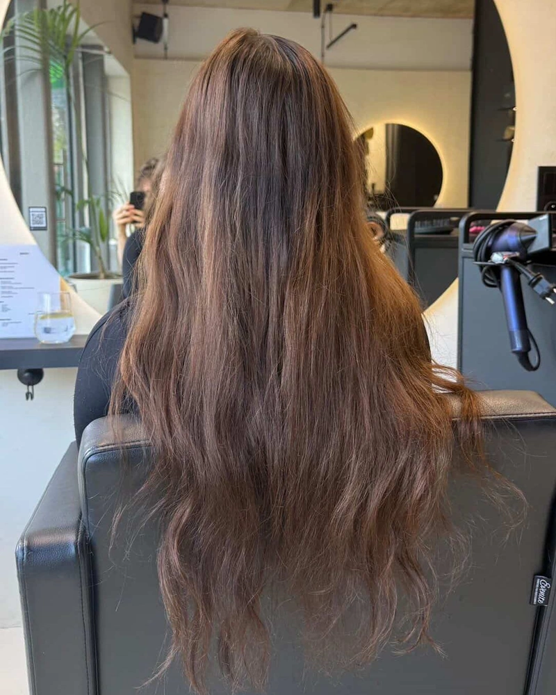 Długie brązowe włosy przed dekoloryzacją w CutCut